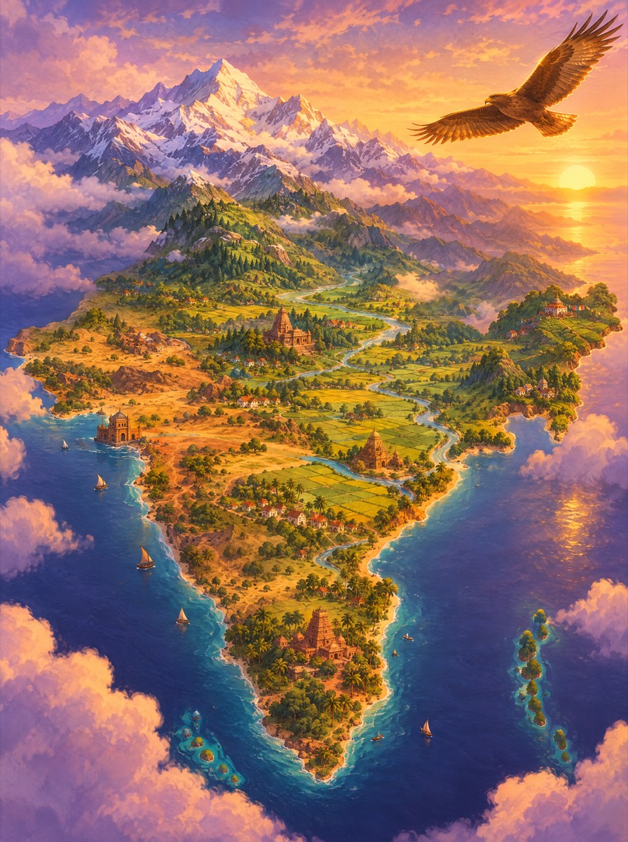 Illustrated cover of a scene from India
