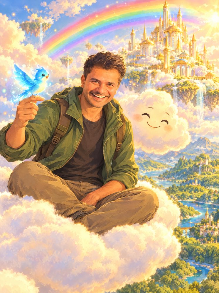 Cover of The Magical Bird, a child riding a cloud beside a glowing blue bird